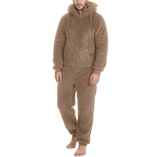 MGSFGlk Jumpsuit Herren Kuschelig Fleece Einteiler Fluffy Winter Onesie Kuschelanzug Lang Elegant Pyjama Overall Bequem Große Größe Kuschel Jumpsuit Gemütlich mit Kapuze Schlafanzug Strampler von MGSFGlk