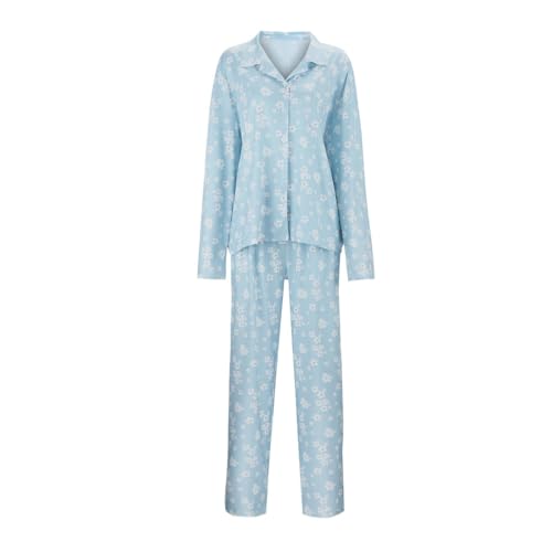 MGSFGlk Lounge Set Damen Nachtwäsche Kuschelig Schlafanzug Warme Pyjama Elegant Freizeitanzug Langarm Bedruckte Nachtwäsche Set Lang Homewear Rundhals Sleepwear Outfit Set Für Frühling Herbst von MGSFGlk