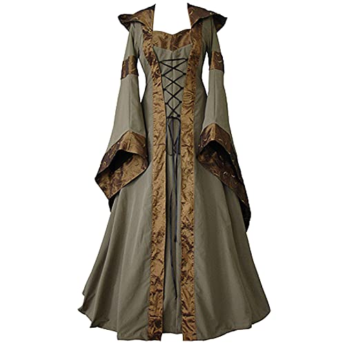 MGSFGlk Mittelalter Kleid Damen Große Größen Irisches Kleid Traditionelles Halloween Kostüm Barock Ballkleid Dress Weiß/schwarz Partykleid Renaissance Bauernkleid Retro Mittelalter Kleid Rokoko Party von MGSFGlk