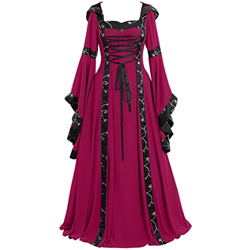 MGSFGlk Mittelalter Kleid Damen Große Größen Irisches Kleid Traditionelles Halloween Kostüm Barock Ballkleid Dress Weiß/schwarz Partykleid Renaissance Bauernkleid Retro Mittelalter Kleid Rokoko Party von MGSFGlk