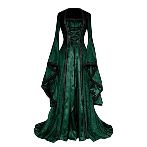 MGSFGlk Mittelalter Kleid Damen Kurzarm Halloween Kostüm Renaissance Irisches Kleid Rokoko Prinzessin Kleid Größen Partykleid Lang Trägerkleid Retro Mittelalter Kleidung Damen Barock Halloween von MGSFGlk