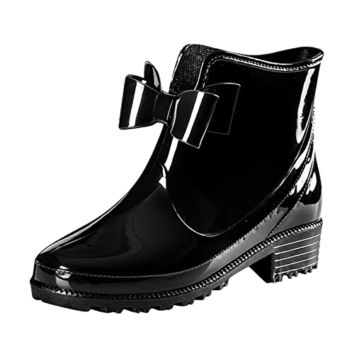 MGSFGlk Rutschfest Gefütterte Wasserdichte Gummistiefel Damen Regenstiefel Regenbogen Regenstiefelette Print Regen Boots Wasserschuhe Strukturierte Sohlen Stiefel Gelb Badeschuhe Gefüttert Outdoor von MGSFGlk