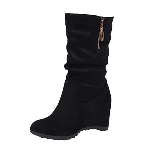 MGSFGlk Stiefeletten Damen Keilstiefeletten Warme Gummistiefeletten Retro Winddicht Damenstiefel Reißverschluss Regenstiefel Mit Niedrigem Gummistiefeletten Leichte Bequeme Leicht Halbschuhe von MGSFGlk