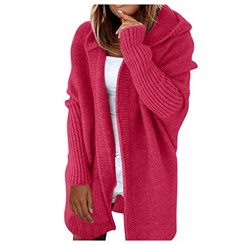 MGSFGlk Strickjacke Damen Grobstrick-Cardigan Lang Grobstrickjacke Strickmantel mit Kapuze Strickcardigan Offener Strickjacken-Longstrickjacke GroßE GrößEn ÜBergangsjacke Wintermäntel Cardigan Winter von MGSFGlk