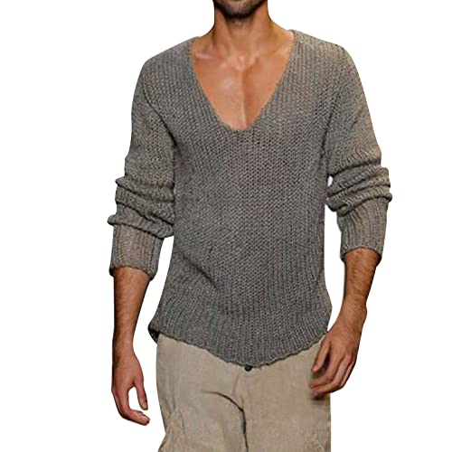 MGSFGlk Strickpullover Herren Longpullover Mode Häkelpullover Leichter Sweatshirt Strick Longpullover Kurz Warm Oberteile Langarm Herbst Und Winter Knitted Pulli Oversize Troyer Lässig Pullunder von MGSFGlk