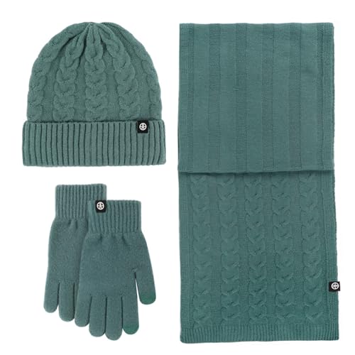 MGSFGlk Wintermütze Schal Handschuhe Set Damen Thermo Strickmütze Winterschal Fausthandschuhe Gestrickte Fleecefutter Lang Handschuhe Schal Wärmer Mütze Warmes Mütze Schal Handschuhe Warme Für Ski von MGSFGlk