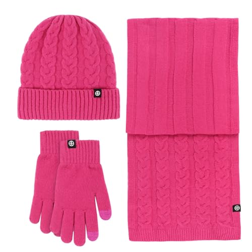 MGSFGlk Wintermütze Schal Handschuhe Set Damen Thermo Strickmütze Winterschal Fausthandschuhe Gestrickte Fleecefutter Lang Handschuhe Schal Wärmer Mütze Warmes Mütze Schal Handschuhe Warme Für Ski von MGSFGlk