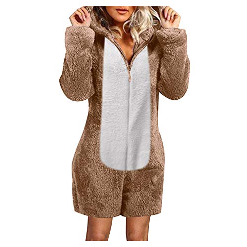 Onesie Pyjamas Damen Einteiler Casual Nachthemd Tier Schlafoverall Flauschig Jumpsuit Overall Hooded Teddy Fleece Schlafanzug Plüsch Hausanzug Freizeit Langarm Overall Pyjama Halloween von MGSFGlk