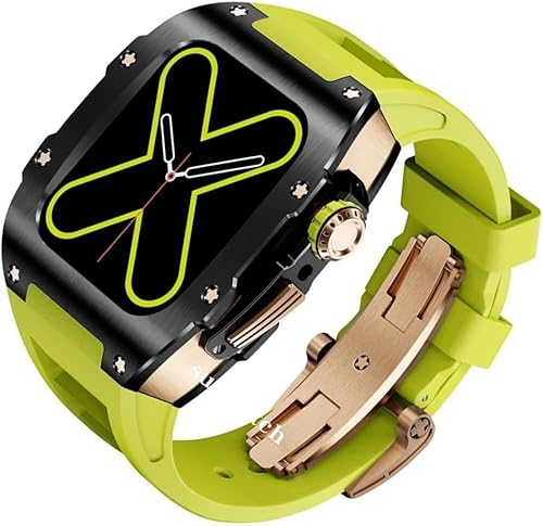 MGTCAR Luxuriöses Titan-Uhrengehäuse, 44 mm, 45 mm, Fluorkautschukband, für Apple Watch Ultra 8/7/6/5/4/SE, RM-Stil, Ersatzzubehör, Sportuhrenarmband, Mod-Kit, 45 mm, Achat von MGTCAR