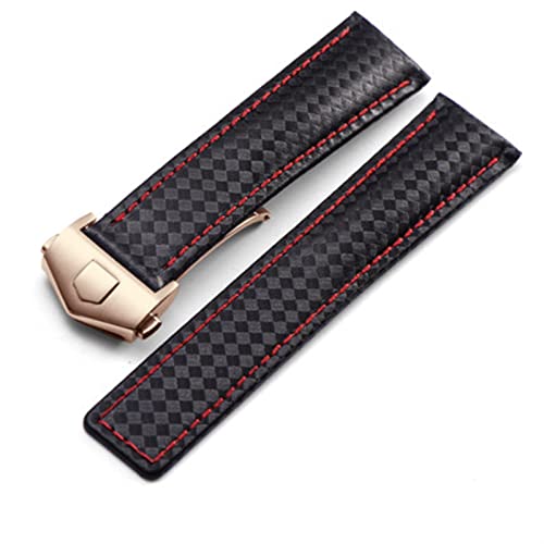 MGTCAR Uhrenarmband aus Karbonfaser, strukturiertes Kalbsleder, für TAG Heuer 20 mm, 22 mm, Ersatzzubehör, Herren-Uhrenarmband und Faltschließe, 20 mm, 22 mm, Schwarz / Rot, 20 mm, Achat von MGTCAR