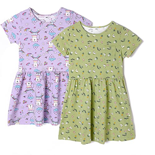 Mädchen Kleider- Kurzarm Niedlich Print Mädchen T-Shirt Kleid 2er-Pack(2-7Jahre)(3jahre,Ente+Katze) von MIA LUCCE