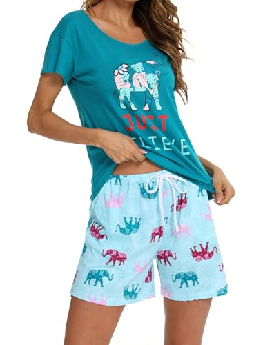 MIA LUCCE Schlafanzug Damen Kurz Baumwolle Nachtwäsche Zweiteiler Damen Sommer Pyjama Set Hausanzug Süße Muster Oberteil und Schlafshort Sleepshirt Loungewear mit Rundhals/V-Hals S-XXL MIA LUCCE Schlafanzug Damen Kurz Baumwolle Nachtwäsche Zweiteiler Damen Sommer Pyjama Set Hausanzug Süße Muster Oberteil und Schlafshort Sleepshirt Loungewear mit Rundhals/V-Hals S-XXL von MIA LUCCE
