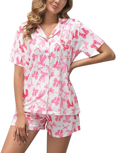 MIA LUCCE Schlafanzug Damen Kurz Shorty Pyjama Set Baumwolle Sommer Nachtwäsche Zweiteiler mit Knopfleiste V Ausschnitt T Shirt Bequem Elastischer Sleepwear Hausanzug, S-XXL MIA LUCCE Schlafanzug Damen Kurz Shorty Pyjama Set Baumwolle Sommer Nachtwäsche Zweiteiler mit Knopfleiste V Ausschnitt T Shirt Bequem Elastischer Sleepwear Hausanzug, S-XXL von MIA LUCCE