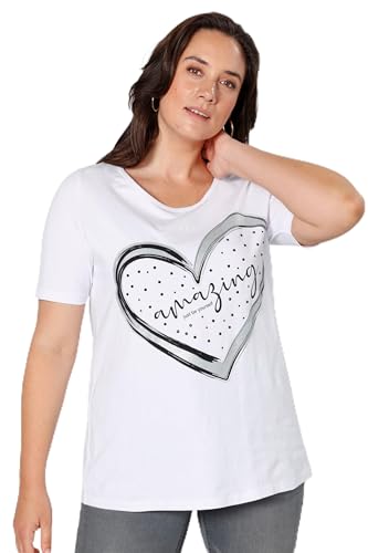 MIAMODA Damen große Größen Übergrößen Plus Size T-Shirt, XL-Herz, Halbarm weiß 52 202338209-52 von MIAMODA