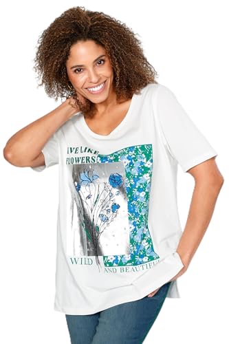 MIAMODA Damen große Größen Übergrößen Plus Size T-Shirt, Ziersteinchen, Rundhals weiß 52 202353209-52 von MIAMODA