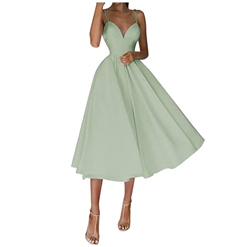 Italienische Kleider,Kleider Sommer Damen Kleider Boho Style 50 Jahren Damen Mode Floral Formal Vintage Kurze Ärmel Schlank Hochzeit Langes Kleider Abendkleid Hochzeit(Grün-5,S) von MICKURY