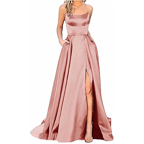 Jumpsuit Damen Elegant,Festliche Kleider Für Hochzeit Kleider Damen Elegant Knielang Für Mollige Frauen Damen Ballkleider Elegant Neckholder Rückenfrei Lange Kleider A-Linie Criss-Cross(Rose Gold,5XL) von MICKURY