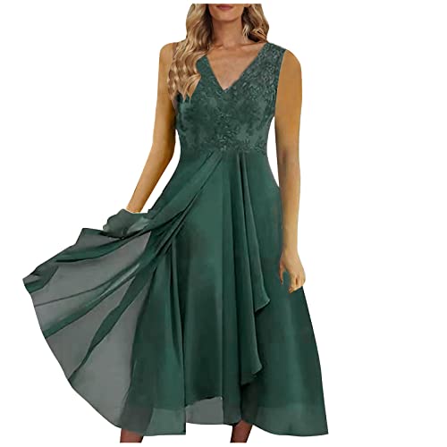 MICKURY 1950 Kleider Damen,Midi Kleider Damen Elegant Kleider Für Silvesterparty 60Jahre Damen Kleid Chiffon Elegante Spitze Patchwork Cut-Out Ärmelloses Brautjungfer Abendkleid 50 Jahre (5-Grün,XL) von MICKURY