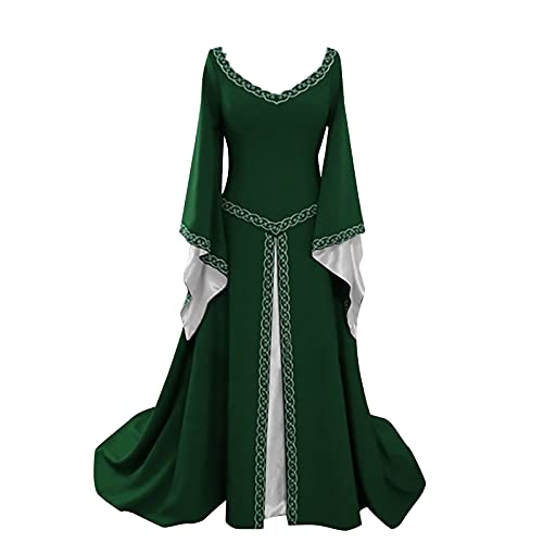 MICKURY Jugendweihe Kleider Kleid Mit Bolero Für Brautmutter Dunkelgrünes Kleid Rich & Royal Kleid Mini Damen Halloween Retro Langarm O Ausschnitt Besticktes Ausgestelltes Schmales Kleid Grün-A von MICKURY