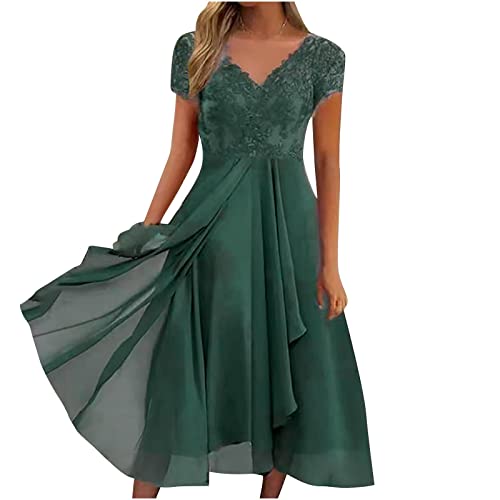 MICKURY Kleider Damen Festlich Elegant,Lange Kleider Damen Elegant Kleider Für Schwangere Frauen Damen Sexy Damen Kleid Chiffon Elegante Spitze Patchwork Ausschnitt Langes Brautjungfer (2-Grün,L) von MICKURY