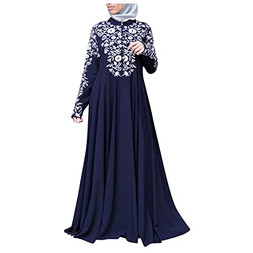 MICKURY Schöne Kleider Wickelkleid Damen Satin Abendkleid Kleider Für Hochzeit Muslimisches Kleid Für Frauen Kaftan Arabisches Jilbab Abaya Islamisches Maxikleid Mit Spitzennähten Blau XL von MICKURY