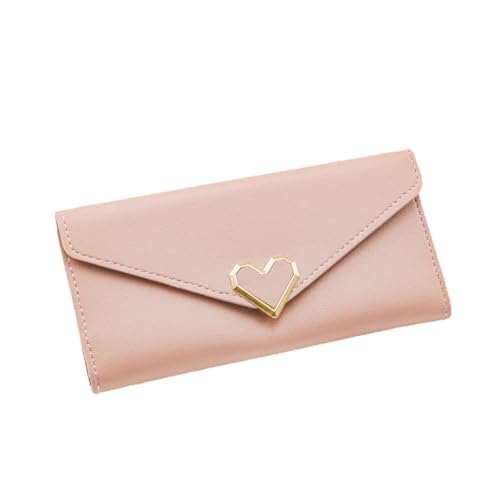 MIEDEON Modisch Portemonnaie mit Viele Kartenfächer Geldbörse PU Leder Brieftashe Herzform Geldtasche Kreditkarten Tasche (Rosa,7.5X3.7X0.4In) von MIEDEON