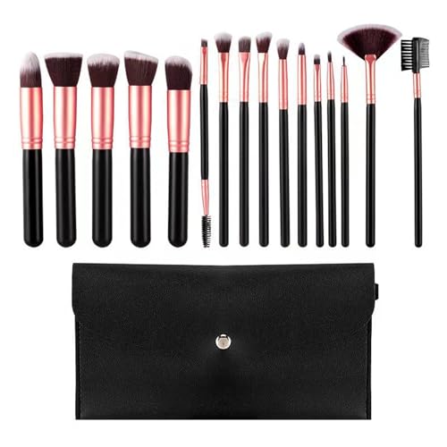 MIEDEON Pinselset Frauen Schmink Pinsel 14-teiliges Make-Up-Pinsel-Set für Gesicht und Augen Foundation Pinsel mit Aufbewahrungstasche (Schwarz Gold,One Size) von MIEDEON