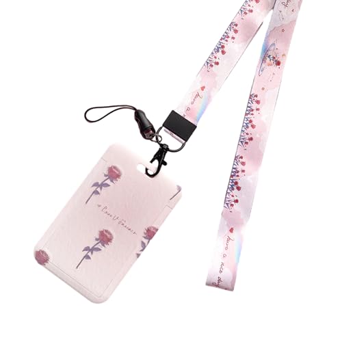 MIEDEON Rosa Blumen Photokardhalter 2 PCS Elegant Kartenabdeckung Süß Kartenhalter Lanyard Busskartenschutz Schutzhülle Für Mädchen (Rosa A,4.3X2.7In) von MIEDEON