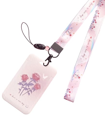 MIEDEON Rosa Blumen Photokardhalter 2 PCS Elegant Kartenabdeckung Süß Kartenhalter Lanyard Busskartenschutz Schutzhülle Für Mädchen (Rosa D,4.3X2.7In) von MIEDEON