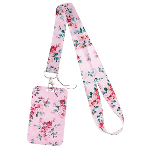 MIEDEON Schule Bus Schutzhüllen Ausweishalter Blumen Kartenhülle mit Lanyard 2 Stück Foto-Abdeckung Praktisch Kartenabdeckung (Rosa,4.3X2.7In) von MIEDEON