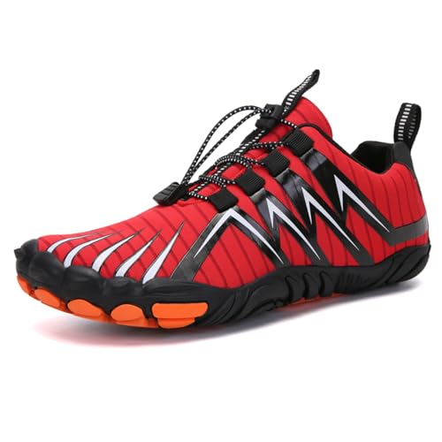 MIEHUIAI Feldluft Barfußschuhe Damen Herren Traillaufschuhe Outdoor Atmungsakiv Leichte Barfussschuhe Badeschuhe rutschfest Schnell Trocknend Fitnessschuhe Wanderschuhe(A23 Rot,44EU) von MIEHUIAI