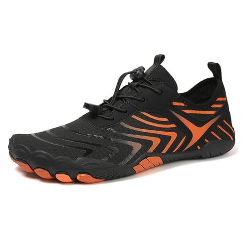 MIEHUIAI Unisex Barfußschuhe Damen Badeschuhe Herren Wasserschuhe Barfussschuhe Sommer Rutschfeste Aquaschuhe Atmungsaktiv Schwimmschuhe Leicht Schnell Trocknend Fitnessschuhe(819 Schwarz Orange,43EU) von MIEHUIAI