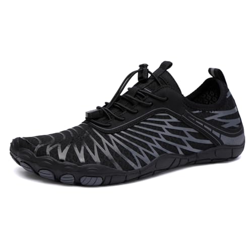 MIEHUIAI Unisex Barfußschuhe Damen Badeschuhe Herren Wasserschuhe Barfussschuhe Sommer rutschfeste Aquaschuhe Atmungsaktiv Schwimmschuhe Leicht Schnell Trocknend Fitnessschuhe(8305 Schwarz,39EU) von MIEHUIAI