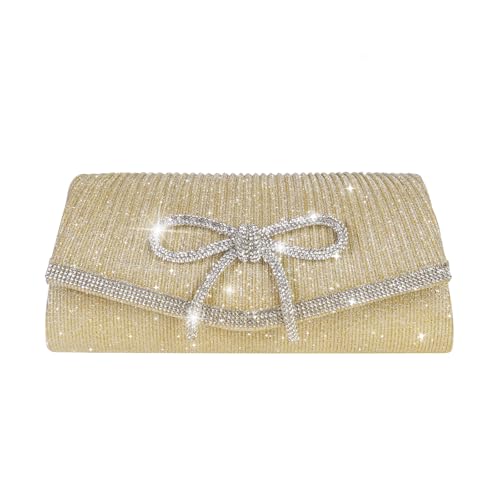 MIFXIN Damen Exquisite Diamant Schleife Clutch Tasche Frauen Glänzend Abendtasche mit abnehmbarer Kette Schleife Zubehör für Party Dinnerparty Alltag, gold, one size MIFXIN Damen Exquisite Diamant Schleife Clutch Tasche Frauen Glänzend Abendtasche mit abnehmbarer Kette Schleife Zubehör für Party Dinnerparty Alltag, gold, one size von MIFXIN