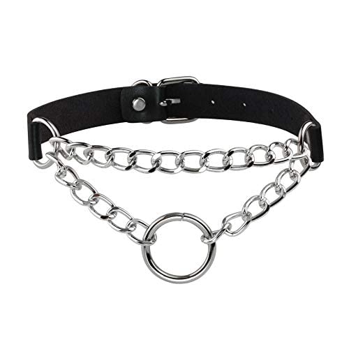 MILAKOO Black Leder Punk Choker Halsketten mit Circle Charm verstellbaren Kragen Halskette für Frauen von MILAKOO