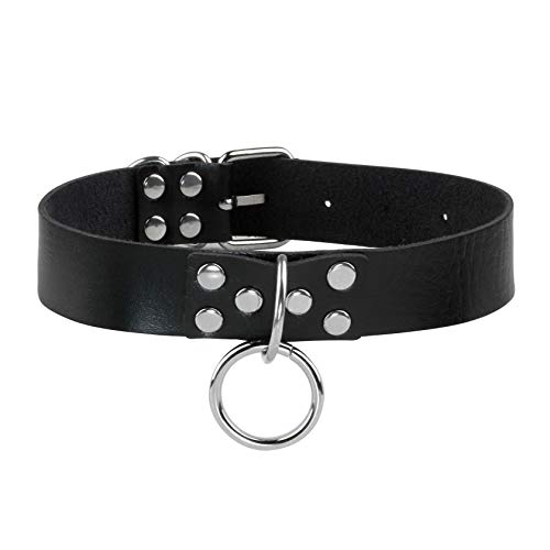 MILAKOO Black PU Lederhalsband für Frauen Großer O-Ring Halskette Kragen verstellbar von MILAKOO