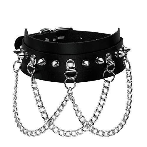 MILAKOO Cool Rivet Spike Nieten PU Leder Choker Halskette Legierungskette für Goth Punk Rocker von MILAKOO