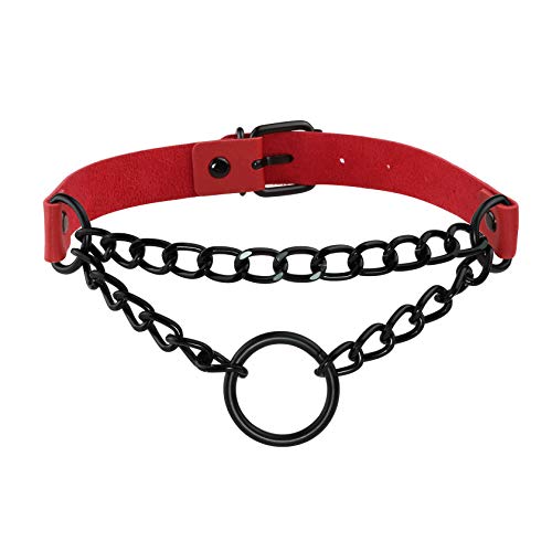 MILAKOO Punk Goth Choker Damen O-Ring Leder Choker Kragen Halskette für Damen Herren rot schwarz von MILAKOO