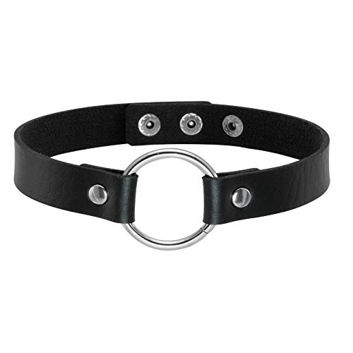 MILAKOO gothic PU Lederhalsband O-Ring Punk Rock Choker Halskette für Damen Frauen schwarz von MILAKOO