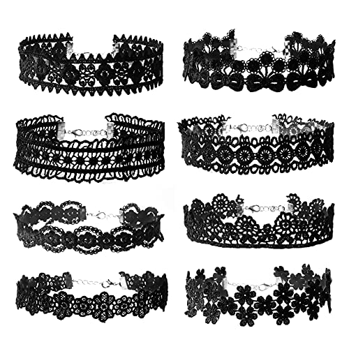 MILAKOO 8 Pcs schwarze Halskette Spitze Kette Choker Vintage Halsband für Frauen Mädchen von MILAKOO