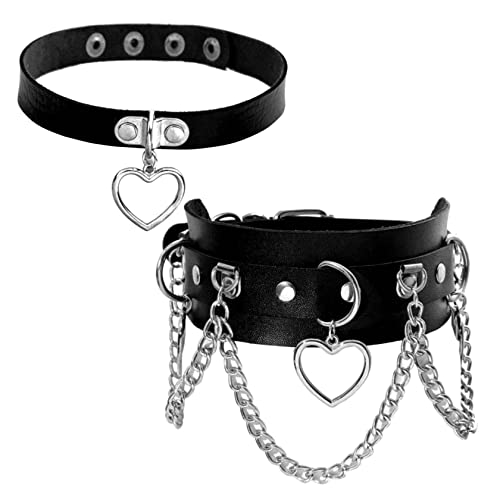 Milakoo Herzform mit Ketten PU Choker für Frauen Gothic Kostüm Zubehör Halskette verstellbar, Kunstleder von MILAKOO