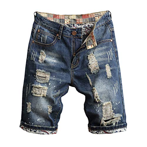 Herren Jeans Shorts Baumwolle Kurze Denim Stretch Hose Used Look Washed Destroyed Regular Fit Men Short Pants Freizeithose Männer Denim Jeansshorts von MILAX