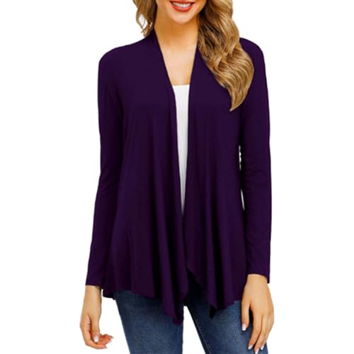 MILAX Women's Cardigan Damen-Strickjacke, schlicht, modisch, langärmelig V Ausschnitt (Purple, M) von MILAX