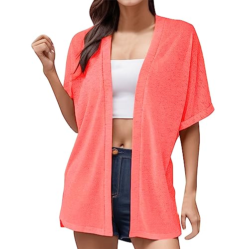 Women's Cardigan Strickjacke mit offener Vorderseite für Damen, lässig, Fledermausärmel, leichte Strickjacken, Sommer, lose Strandseite, geteiltes Cover-Up-Top Weite Strickjacke Damen (Hot Pink, L) von MILAX