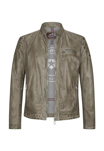 MILESTONE Herren Lederjacke MSElvio Teil-perforiert Vintage Lammleder (DE/NL/SE/PL, Numerisch, 52, Regular, Regular, Grau) von MILESTONE