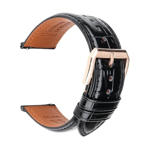 Jeniko Mode Braun Schwarz Leder Uhrenarmband 18mm 20mm 22mm 24mm Männer Frauen Armband Schmetterling Schnalle Uhr Band Armband (Color : Black RG, Size : 24mm) von MILNBJK