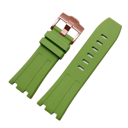 Jeniko Sportliches Wasserdichtes Gummi-Silikonarmband, Kompatibel Mit Audemars Und Piguet Uhrenarmband AP Royal Oak 15706 15707 26020 26170 Uhrenarmband 28 Mm(Color:L-Green-Rose-K14,Size:28x20mm) von MILNBJK