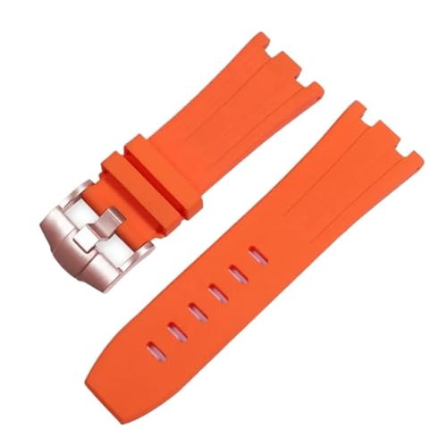 Jeniko Sportliches Wasserdichtes Gummi-Silikonarmband, Kompatibel Mit Audemars Und Piguet Uhrenarmband AP Royal Oak 15706 15707 26020 26170 Uhrenarmband 28 Mm(Color:Orange-Rose-K14,Size:28x24mm) von MILNBJK