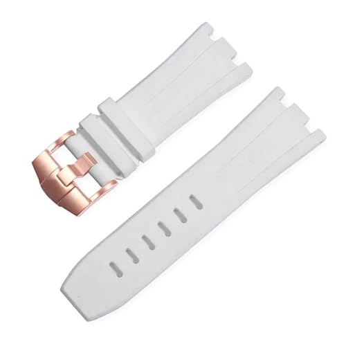 Jeniko Sportliches Wasserdichtes Gummi-Silikonarmband, Kompatibel Mit Audemars Und Piguet Uhrenarmband AP Royal Oak 15706 15707 26020 26170 Uhrenarmband 28 Mm(Color:White-Rose-K14,Size:28x20mm) von MILNBJK