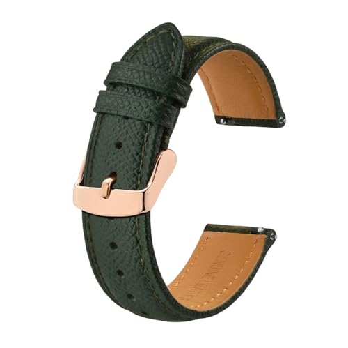 Jeniko Uhrenarmbänder, Schnellverschluss, 18 Mm, 20 Mm, 22 Mm, Strukturiertes Leder-Uhrenarmband For Männer Und Frauen, Rosafarbenes Armband, Roségold-Schnalle ( Color : Green-rose gold , Size : 20mm von MILNBJK